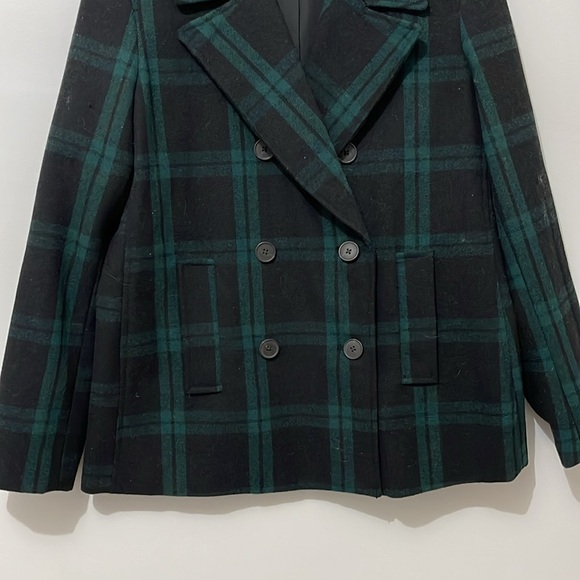 Old Navy Classic Plaid Double Breasted Wool Blend Pea Coat Large - Picture 4 of 6